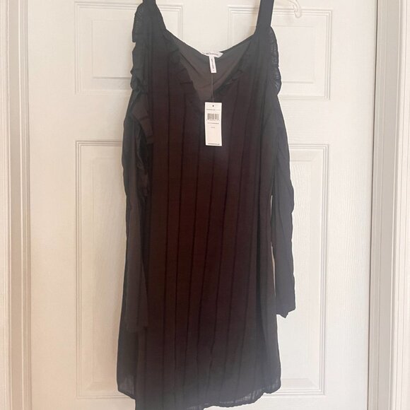 BCBGENERATION SZ L Brown And Black Striped Cold Shoulder Shift Dress - Picture 4 of 8